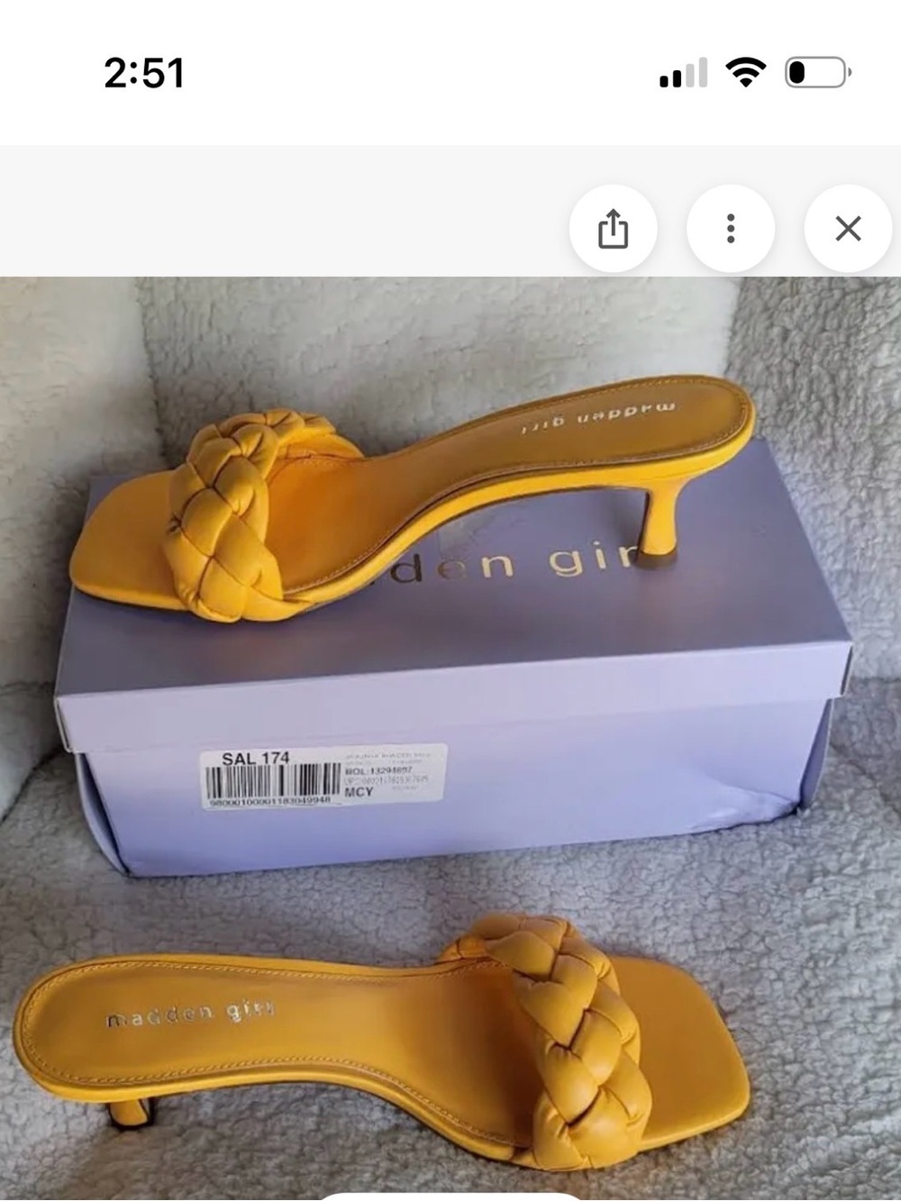 Madden Girl Braided Yellow Kitten-Heel Mule
